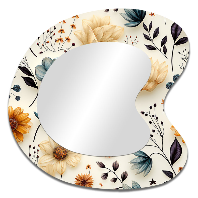 Motif botanique nomade Megaira - miroir de forme irrégulière Boho, miroir mural asymétrique vert unique, impression d'art en métal