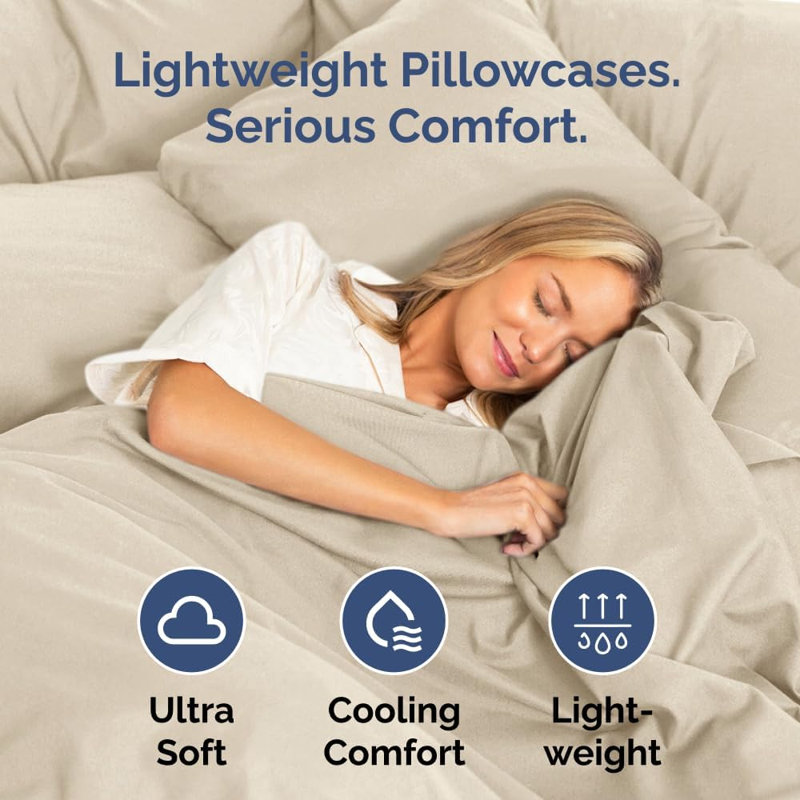 Microfiber Pillowcase Set of 2, Soft Double Brushed Pillow Covers, Breathable & Easy Care, Wheat, King