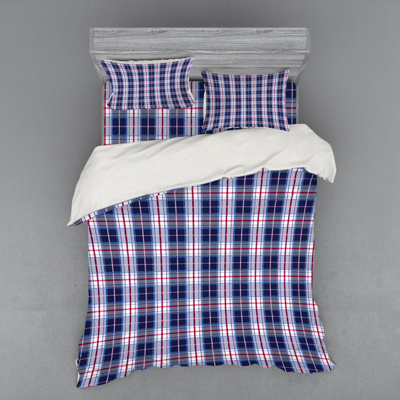 Ensemble de housse de couette en microfibre bleu royal / blanc, Housse de couette grand + 3 pièces supplémentair