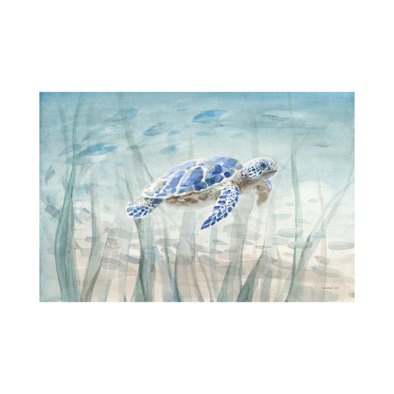 Tortue sous-marine - Estampe numérique sur toile tendue avec châssis, H 12 po x l 18 po
