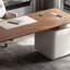 Bureau en bois manufacturé rectangulaire brun noisette + beige + acier inoxydable avec 3 tiroirs-109026603-109026605