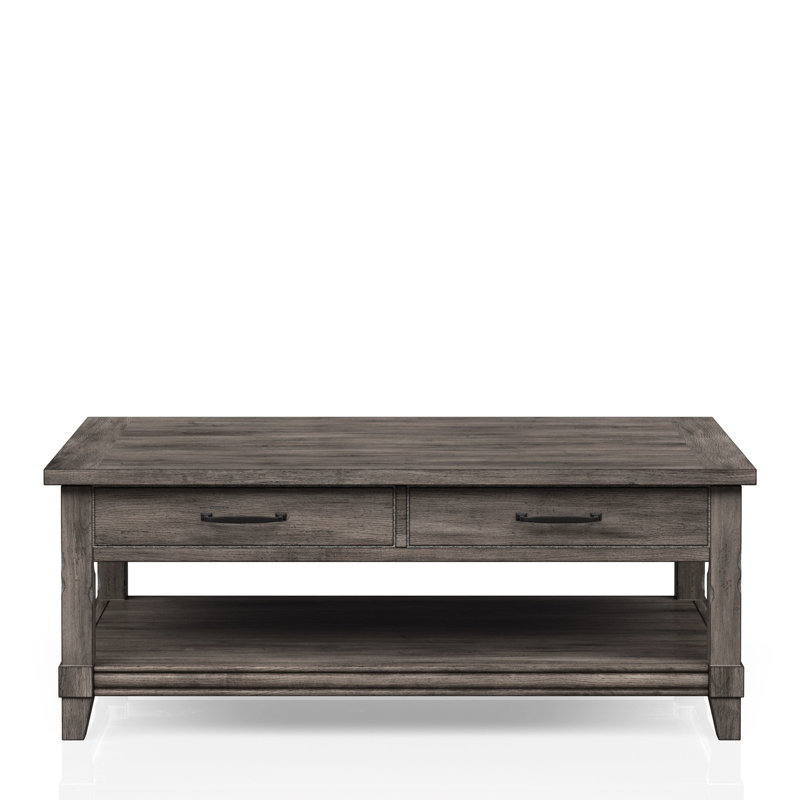Table de cocktail à plateau relevable gris rustique avec tablette de rangement - bois massif et couture