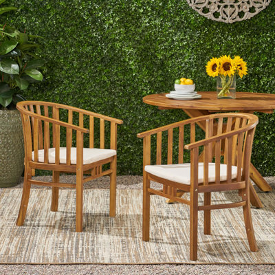 Chaises de salle à manger d'extérieur en bois avec coussins, ensemble de 2