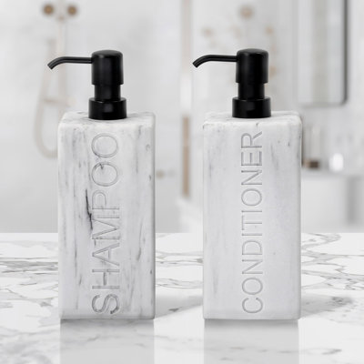  Rectangular Resin Shampoo and Conditioner Dispenser Set - Marble