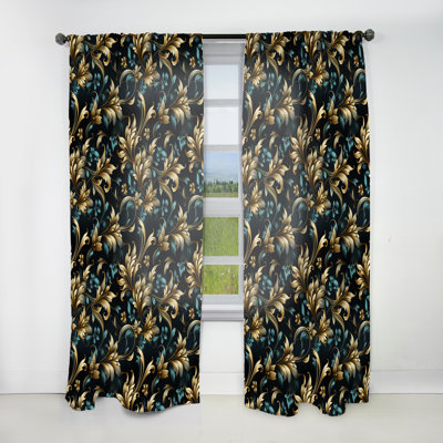 Bleu foncé et doré Techno Damask Realm I - Rideau damassé - Rideau obscurcissant - 1 panneaux