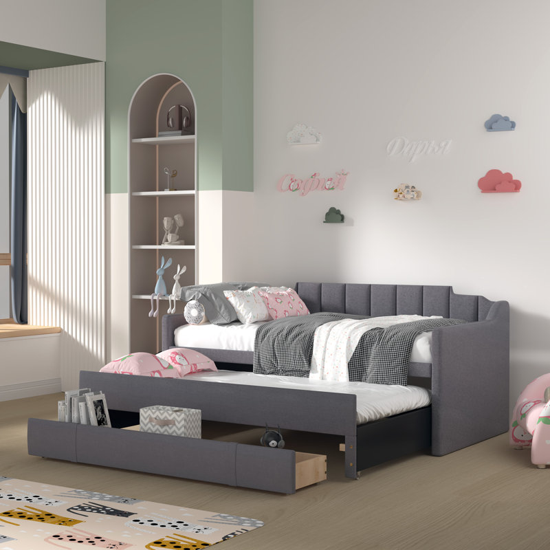 Lit de jour simple avec lit gigogne, gris