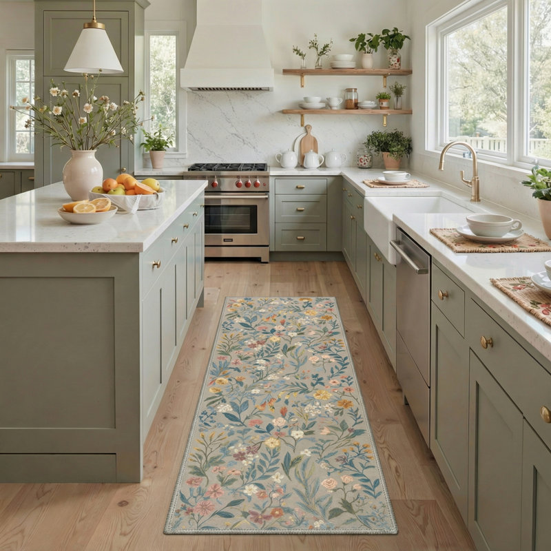 Eden Floral Machine Washable Floral / Blush Pink Indoor Runner Rug With Non-Slip Backing, Runner 2'4" x 6'