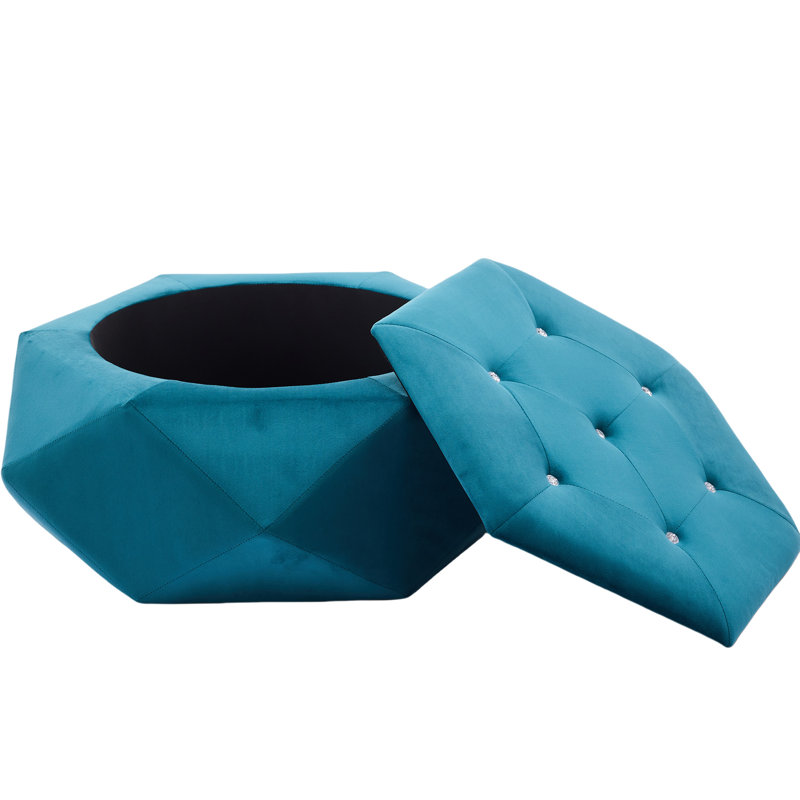 Polygon Diamond Blue Velvet Storage , Comfortable Seating And Footrest, 34 Inches Long, 30.5 Wide, 13.5 High, Ideal For Home Organization Multi - Function Storage, 34"l X 30.5"w 13.5"h, Suitable Dorm