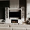 Meuble audio-vidéo moderne avec tablettes, rangement pour armoire, gestion des câbles et tablette supérieure