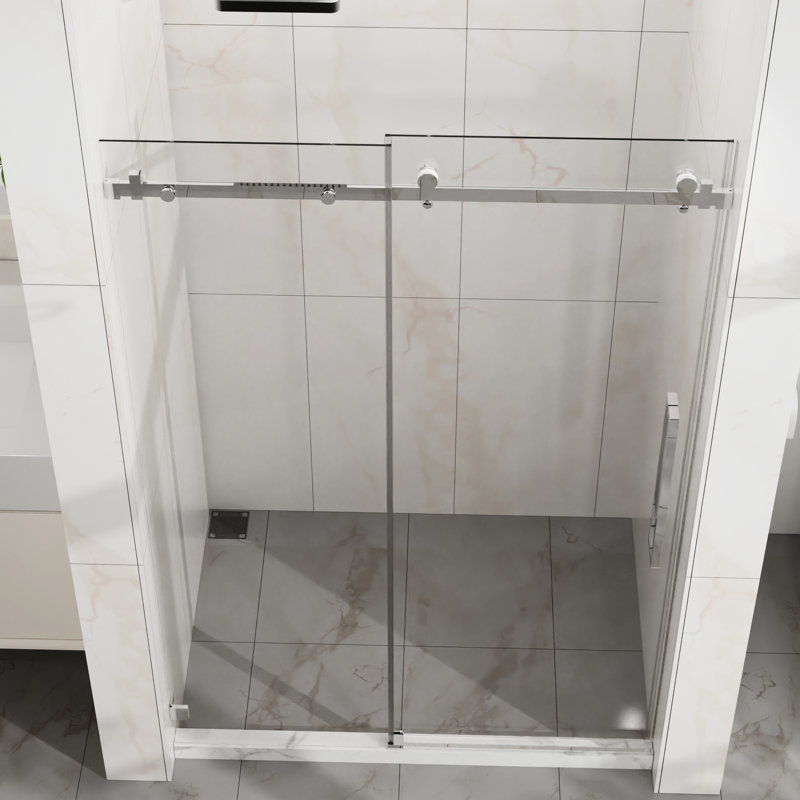 72" H Sliding Shower Door, 48" Wide, 6Mm Tempered Glass, Easy - Clean, Adjustable 44 48 In W, Splash Proof Threshold, Quiet Pulleys, Parts, Smooth Sliding, Coating, Waterproof Sealing, Splash Design,