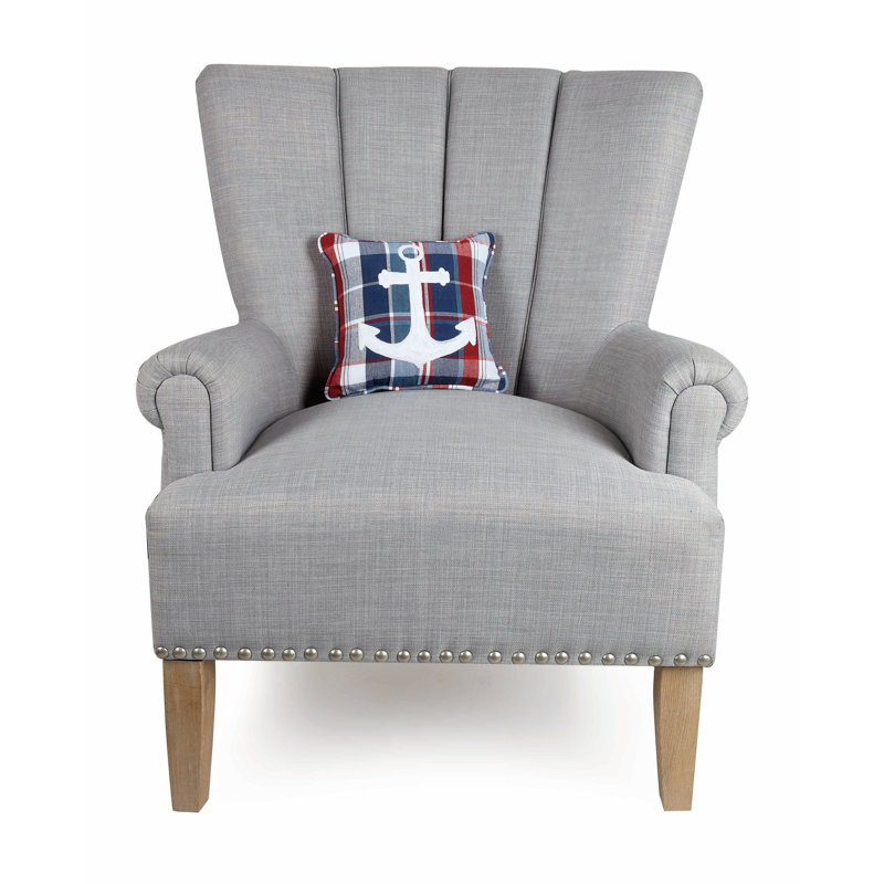 Embroidered Cotton Blue and White Plaid Throw Pillow