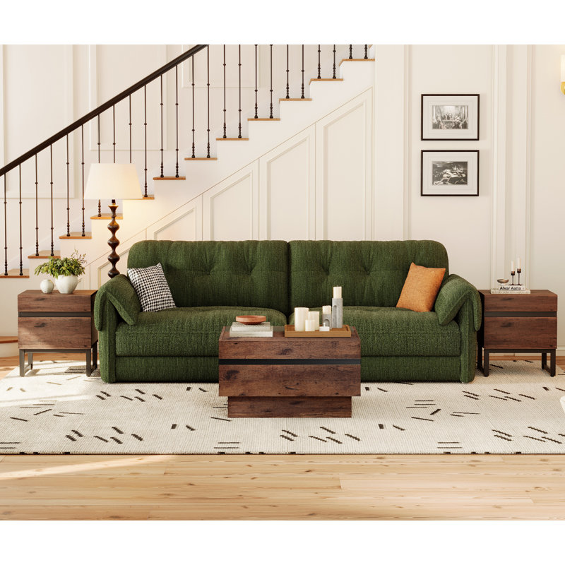 3 Pieces Living Room Table Set, Modern Coffee Table With Tempered Glass Top, Modern End Table With 2 Drawers & Black Square Iron Leg For Living Room