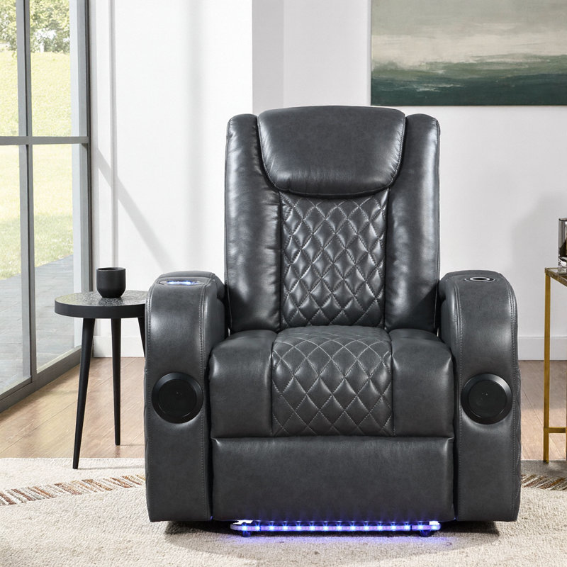 Power Recliner with Wireless Charging & Bluetooth - Luxury Motion Sofa Chair, Cup Holder & Memory Foam Support