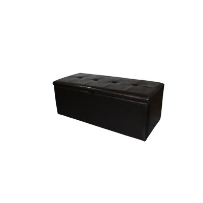 Banc de rangement rembourré en cuir brun avec ouverture frontale et structure en bois, 101,6 cm de large