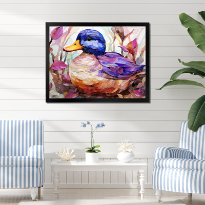 Canard beige et mauve dans un pré - art mural canard