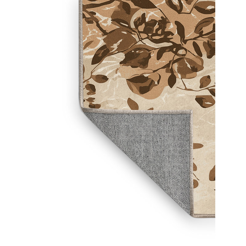 Machine Washable Ortencia Oregano Coastal Abstract Rug in Beige – Beige Binding, 4' Round