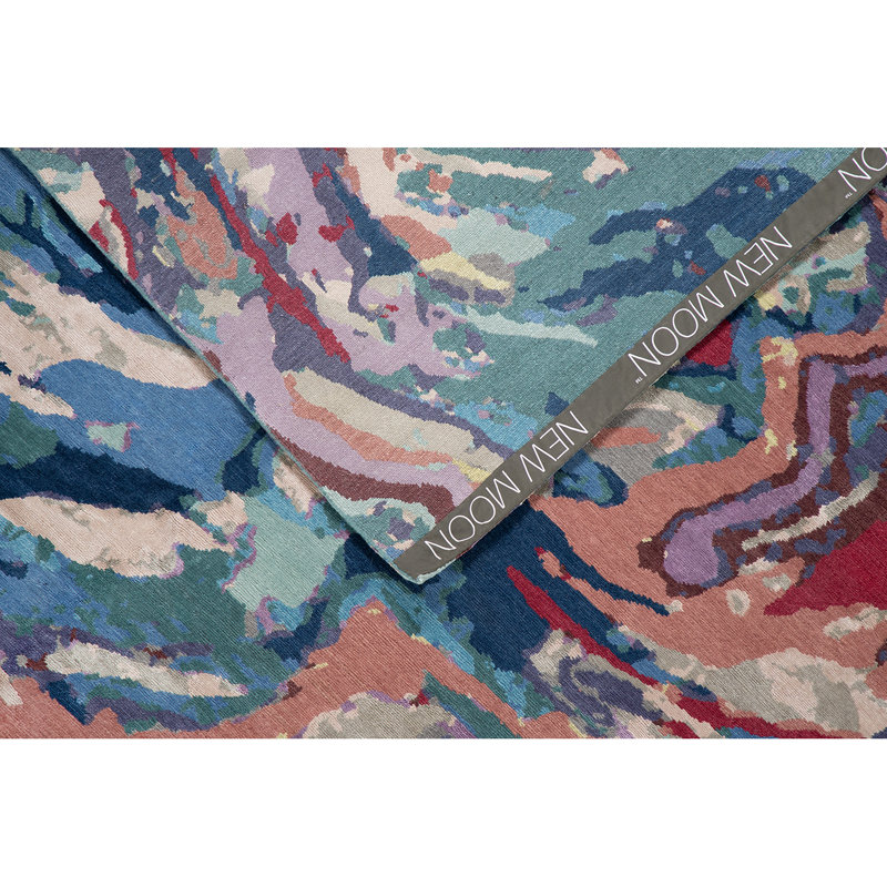 Hand Knotted Abstract Area Rug in Aqua/Silver/Plum, Runner 3' x 12'