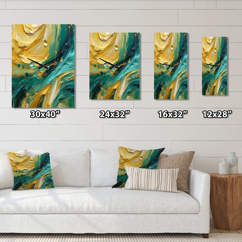 Horloge murale dorée turquoise, H 40 po x l 30 po x P 1 po