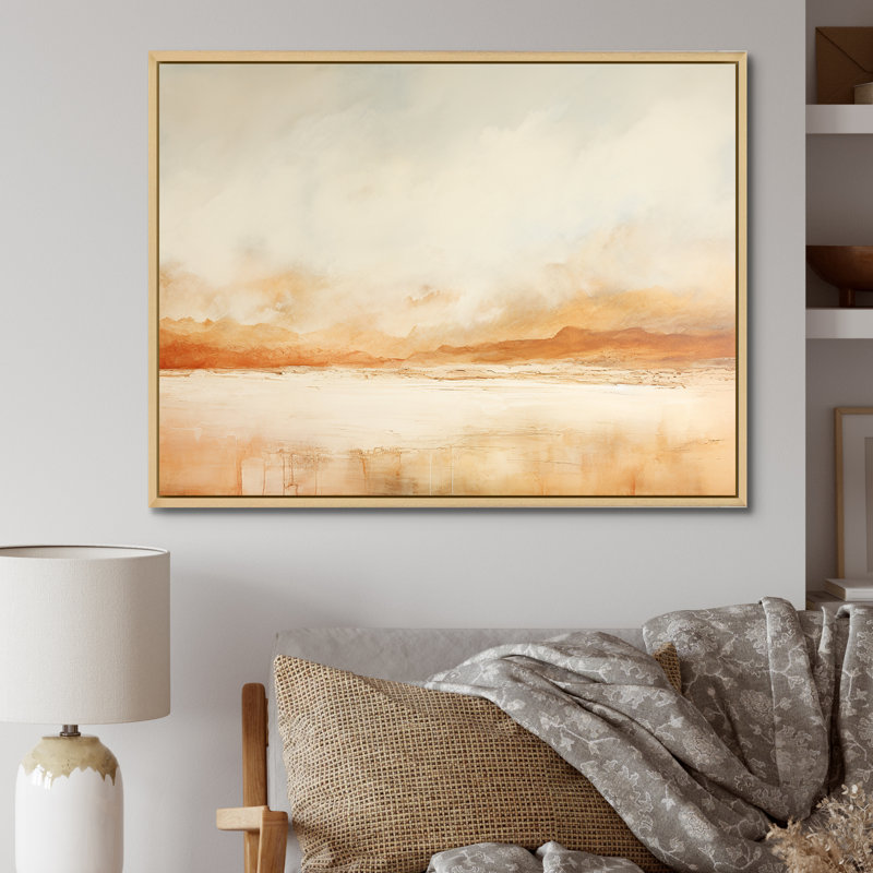 Minimalisme beige Mountain Horizon I - salon d'art mural montagnes, Cadre naturel flottant, H 30 po x l 40 po
