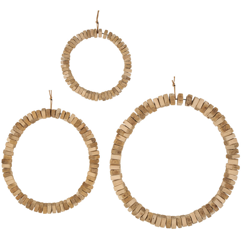 Wood Beaded Abstract Home Brown Wall Decor With Hanging Rope Set
