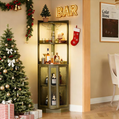 65" Corner Bar Cabinet with Power Outlet and LED Strip by 17 Stories