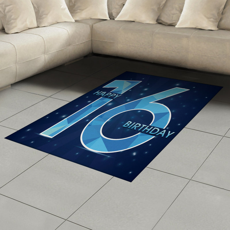 Tapis décoratif bleu à haute densité de fibres longues en polyester, Rectangle— 4 pi x 5 pi 8 po