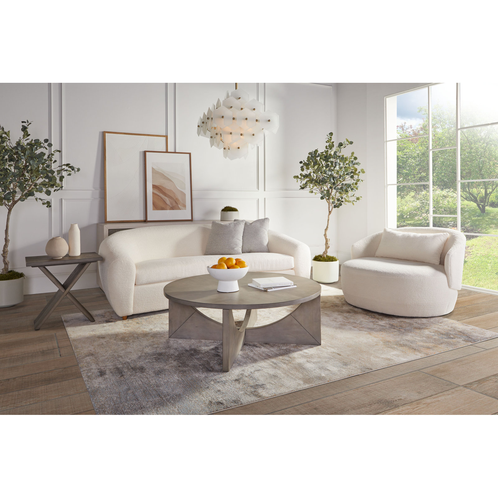 2-Piece Boucle Swivel Living Room Set