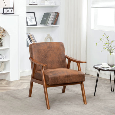 Chaise de style Mid-Century moderne, chaise de salon avec structure en bois massif, chaise d'appoint à dossier très épais, fauteuil à oreilles