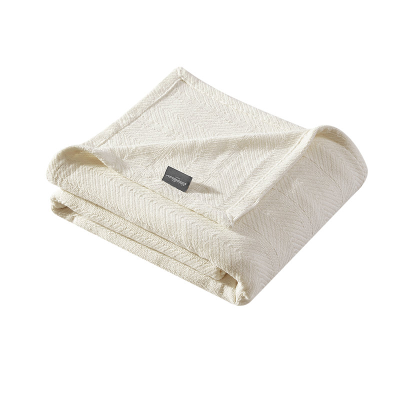Eddie Bauer Herringbone Cotton Reversible Blanket, Full/Queen, Bone