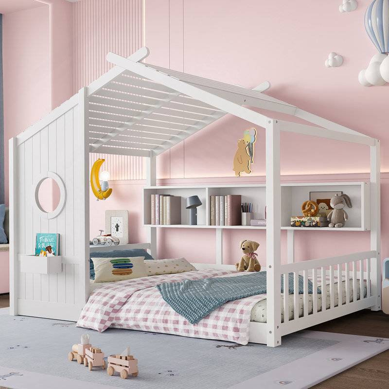 Lit simple sur pied pour enfant, lit Montessori pour enfants avec tablette de rangement, maisonnette, gris, Simple, gris