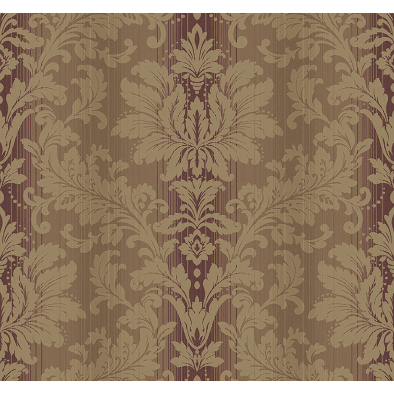  Papier peint à motif damas en acajou et vin Bronte Designs, Acajou métallique / vin
