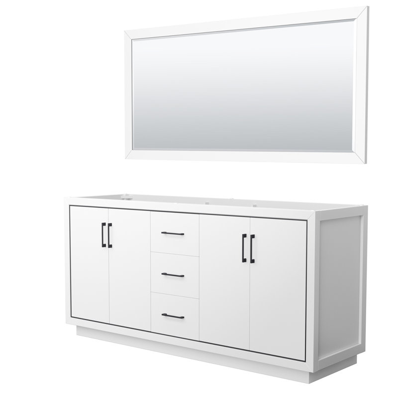 Icon 72" Double Bathroom Vanity Base Only, White/Matte Black