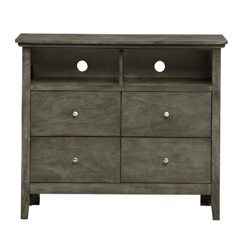 Commode télé avec 4 tiroirs, meuble télé avec comptoir ouvert pour le salon de la chambre à coucher, Gris