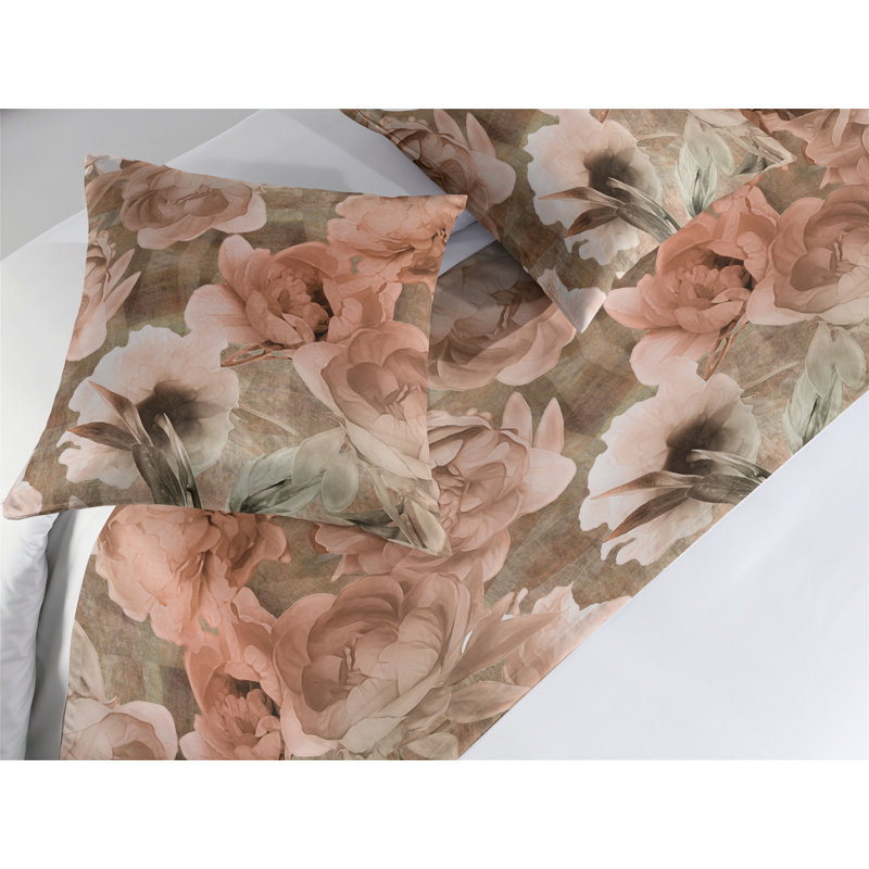 Ambesonne Cottagecore Bed Runner Set Retro Floral Pattern Rose Pale Green Pale Ruby, King