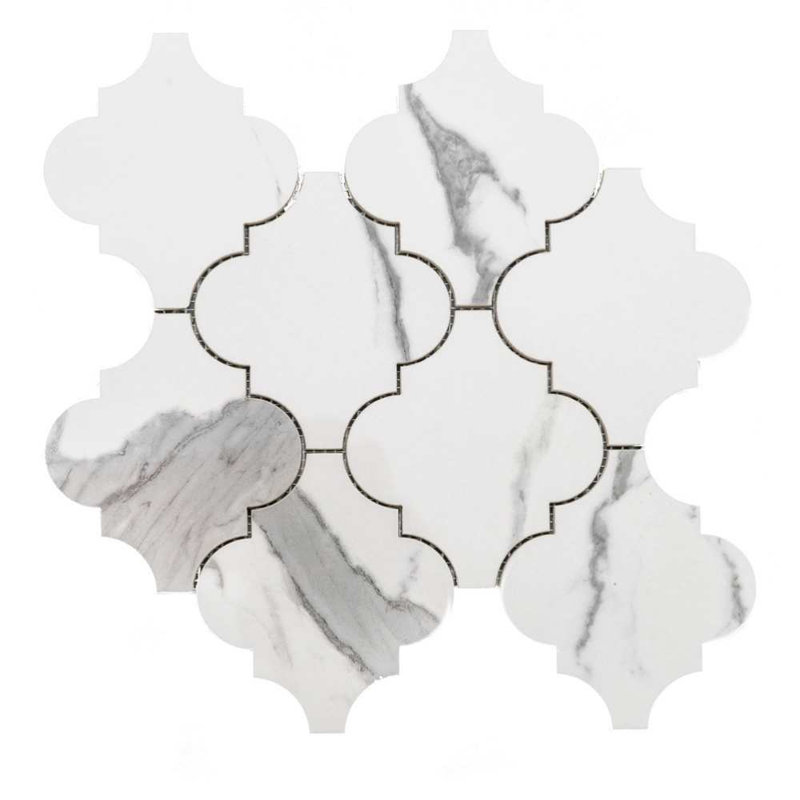Stately Arabesque 11" x 12" Porcelain Marble Look Wall & Floor Tile, Calacatta
