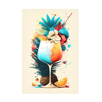 Wrapped Canvas Wall Art - Ray Heere 'Mid Century Cocktails And Drinks 22' Wall Art for Living Room, Bedroom, or Office Décor - 12 x 19 Inches