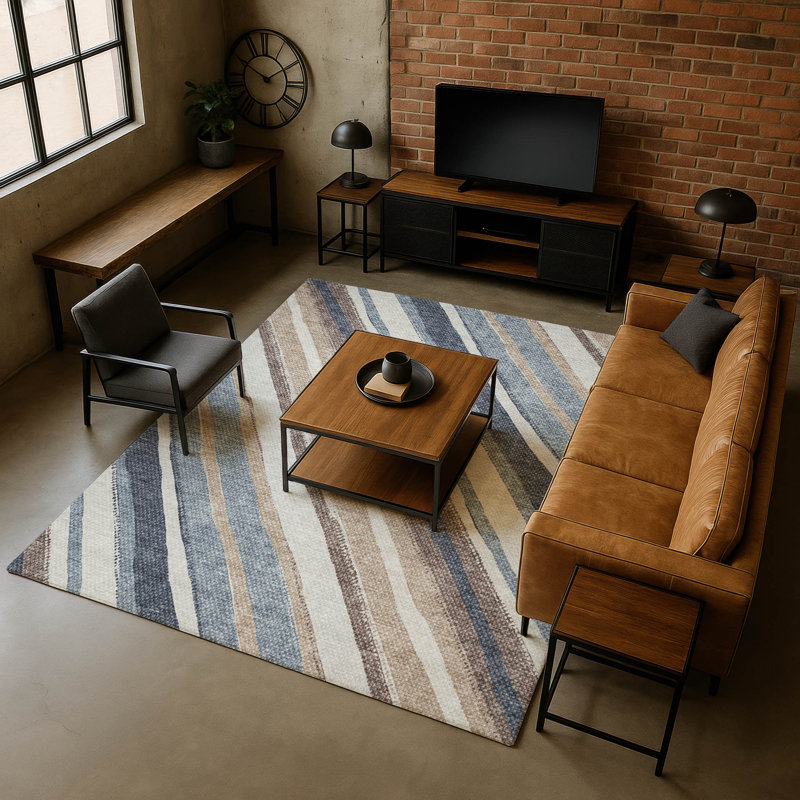 Premium Machine Washable Mayfield AMF2282 Striped Rug, Denim, 2'6" x 3'10"