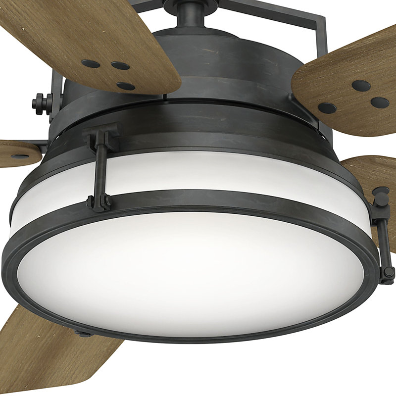56" Caneel Bay 5 - Blade Outdoor Standard Ceiling Fan with Wall Control and Light Kit Included, White Washed Oak