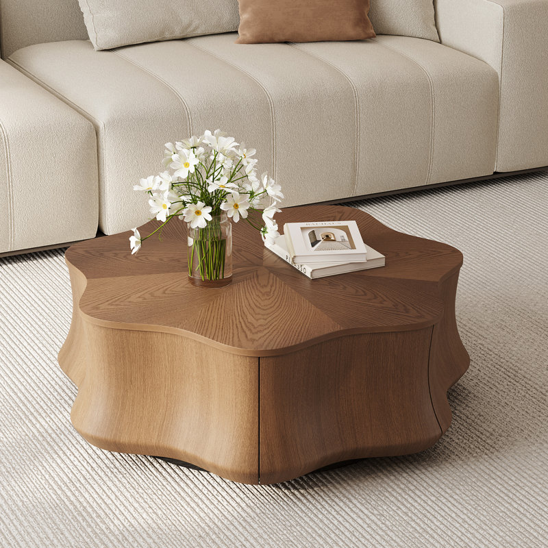 Table basse en bois 33,5 "en forme de fleur moderne avec rangement de tiroir pour le salon