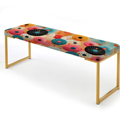 Mcgaw Pop art Donus And Records Fashion - Midcentury Upholstered Gold Bench