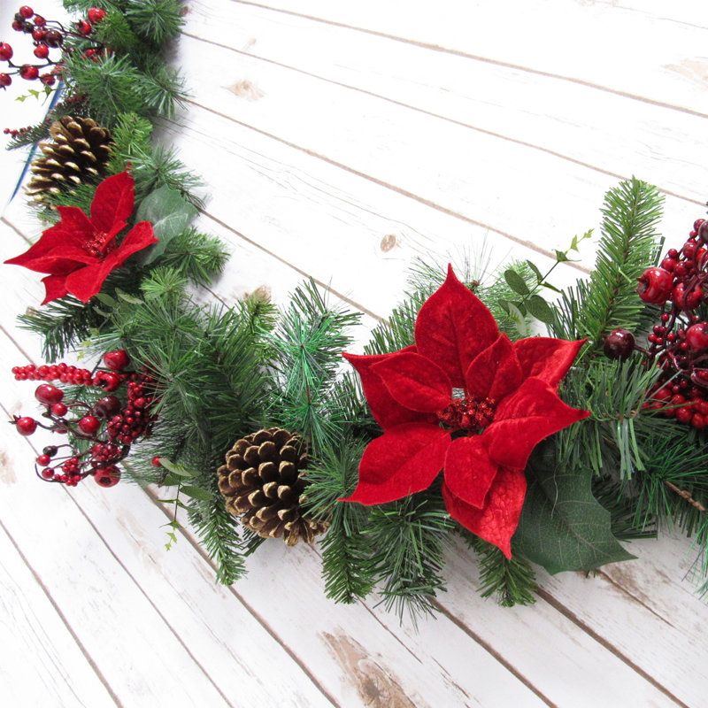 Guirlande de Noël 72 po en velours mélangé Poinsettia