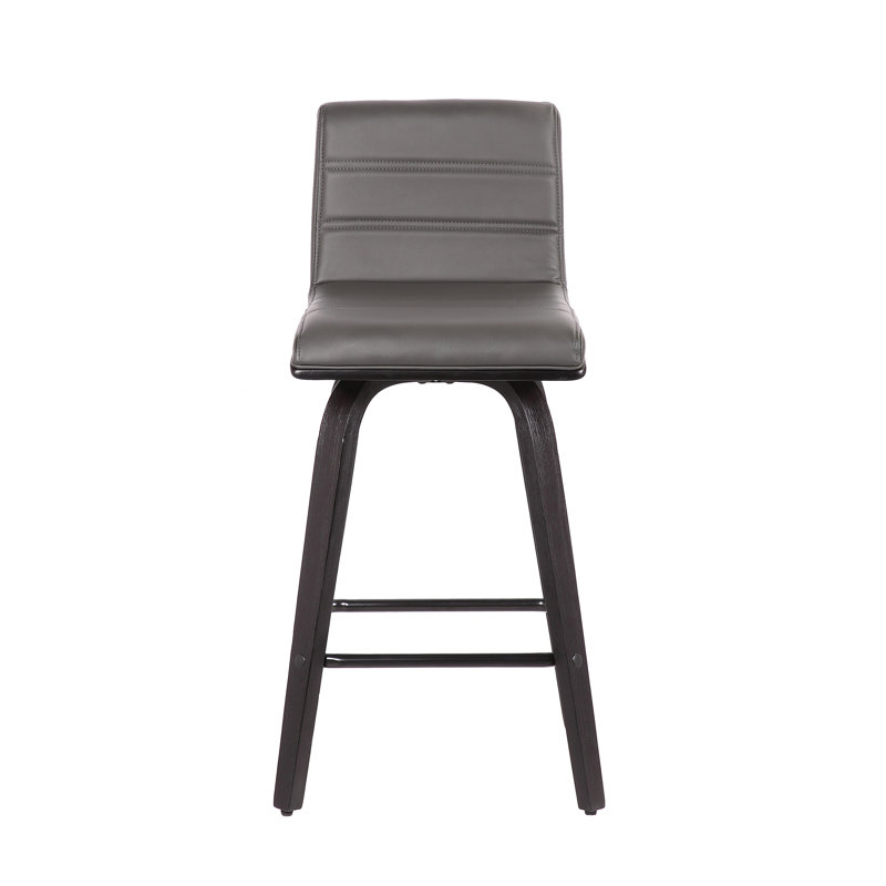 Vienna Mid-century Modern Swivel Counter or Bar Height Bar Stool in Faux Leather and Wood, Black, Grey, 66cm