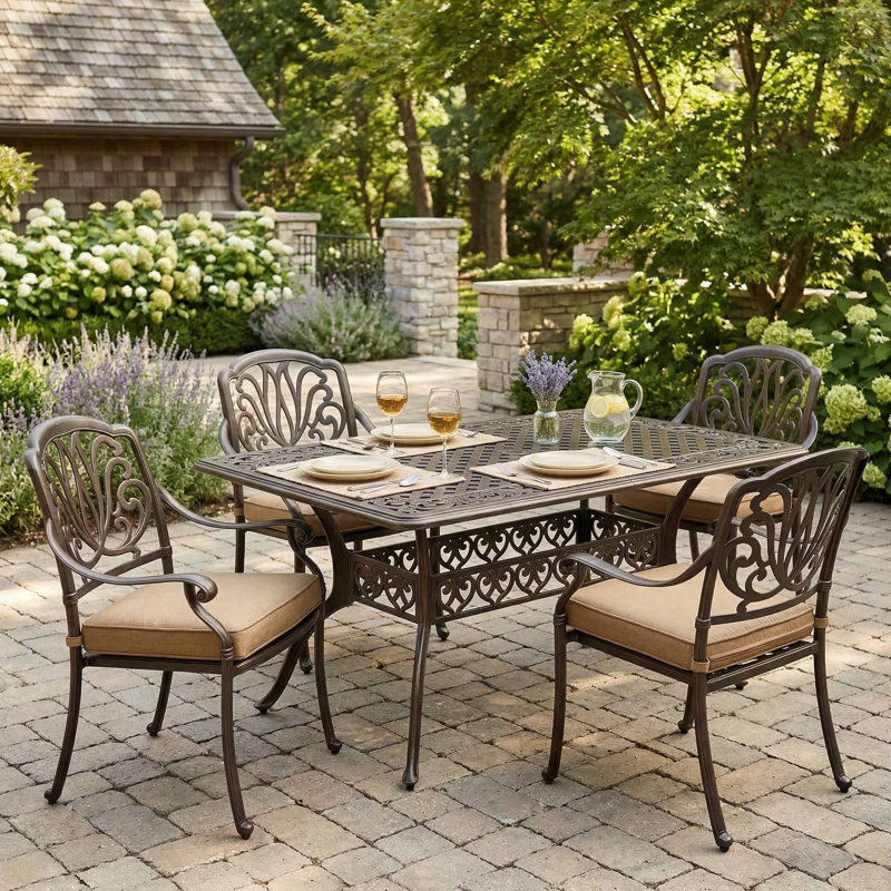 Table de salle à manger en aluminium résistante aux intempéries résistante aux égratignures 59 pouces avec trou de parasol pré-percé convenant à 6 personnes pour le jardin