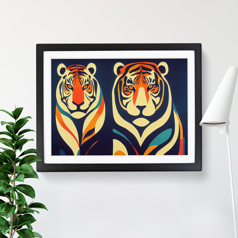 Abstract Tigers - Single Picture Frame Print, Black Framed, 46cm H x 64cm W x 2cm D