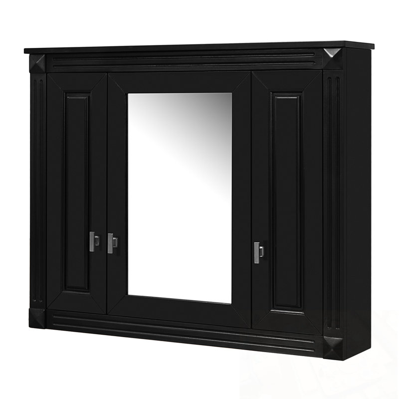 Wall Cabinet with Mirror and Shelves, Black