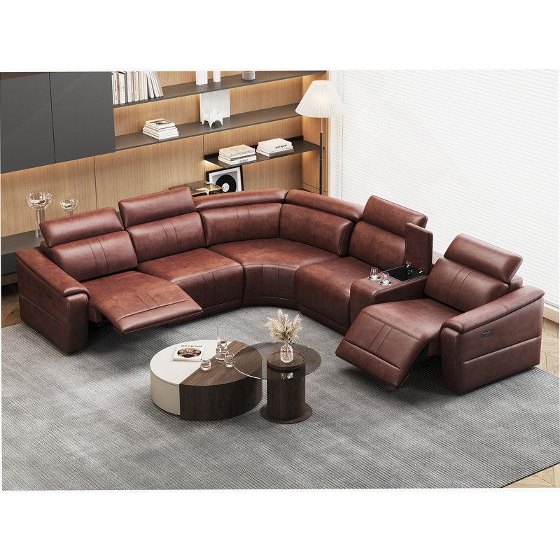 Power Recliner Sofa Set, Reclining Sectional Sofa With Adjustable Headrest & Power Recline, Breathable Leather With Storage Console & USB Ports, Easy Assembly Living Room Furniture Sets