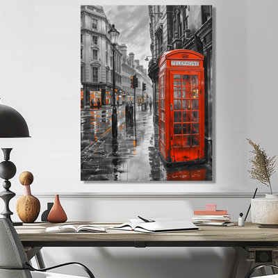 Cabine téléphonique noire et blanche à Londres II - City London Wall Ar Wall Art Living Room