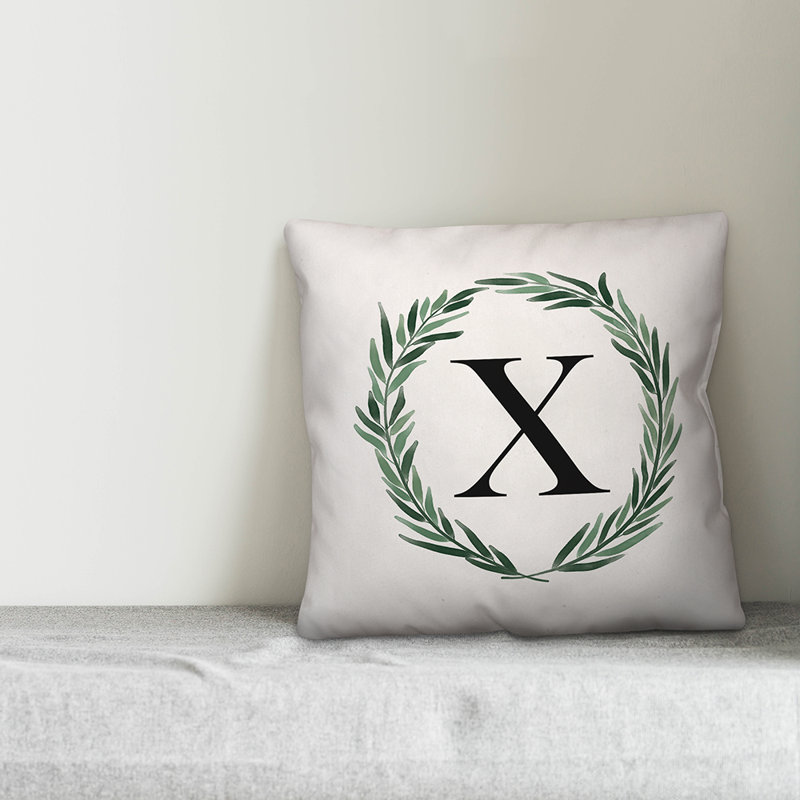 Monogramme de couronne de verdure aquarelle - housse de coussin carré X et insert, X