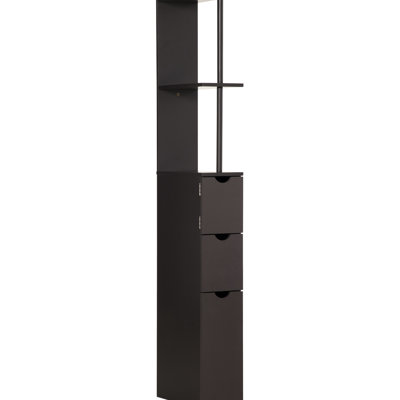 Rangement de salle de bain de 54 po de hauteur, tour à linge autoportante avec 2 tablettes et tiroirs, armoire de plancher étroite et peu encombrante, rangement brun de 54 po,