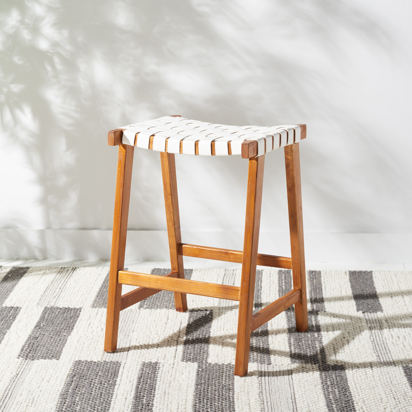 Alston Bar Stool, Natural, Counter Stool (26.77” Seat Height), White